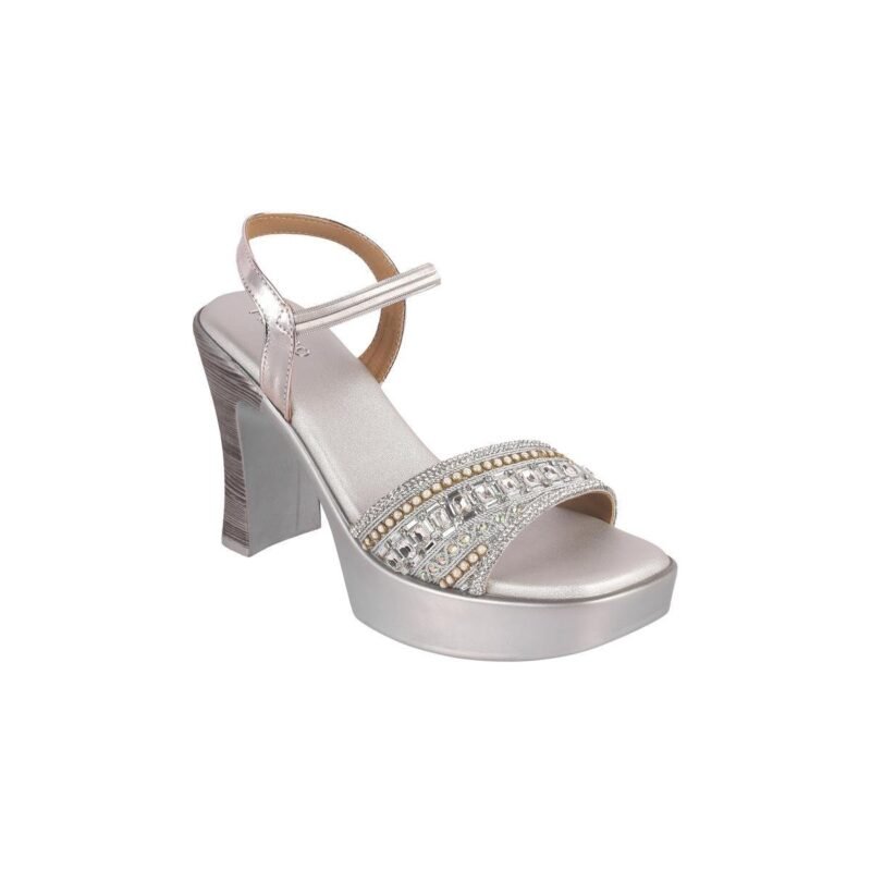 Silver Shimmer Block Heel Sandals